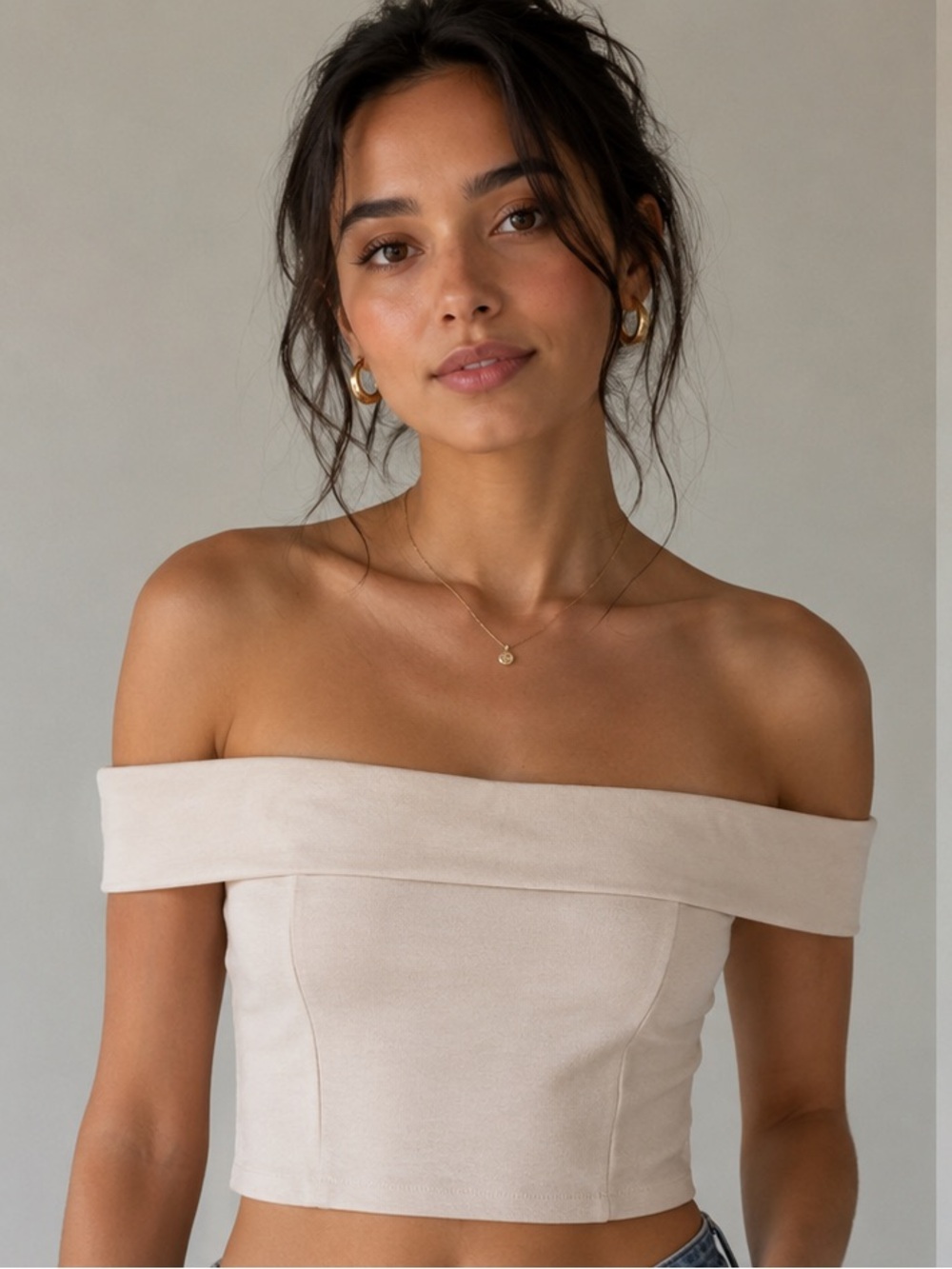 Blue Blush Strapless Off-Shoulder Crop Top